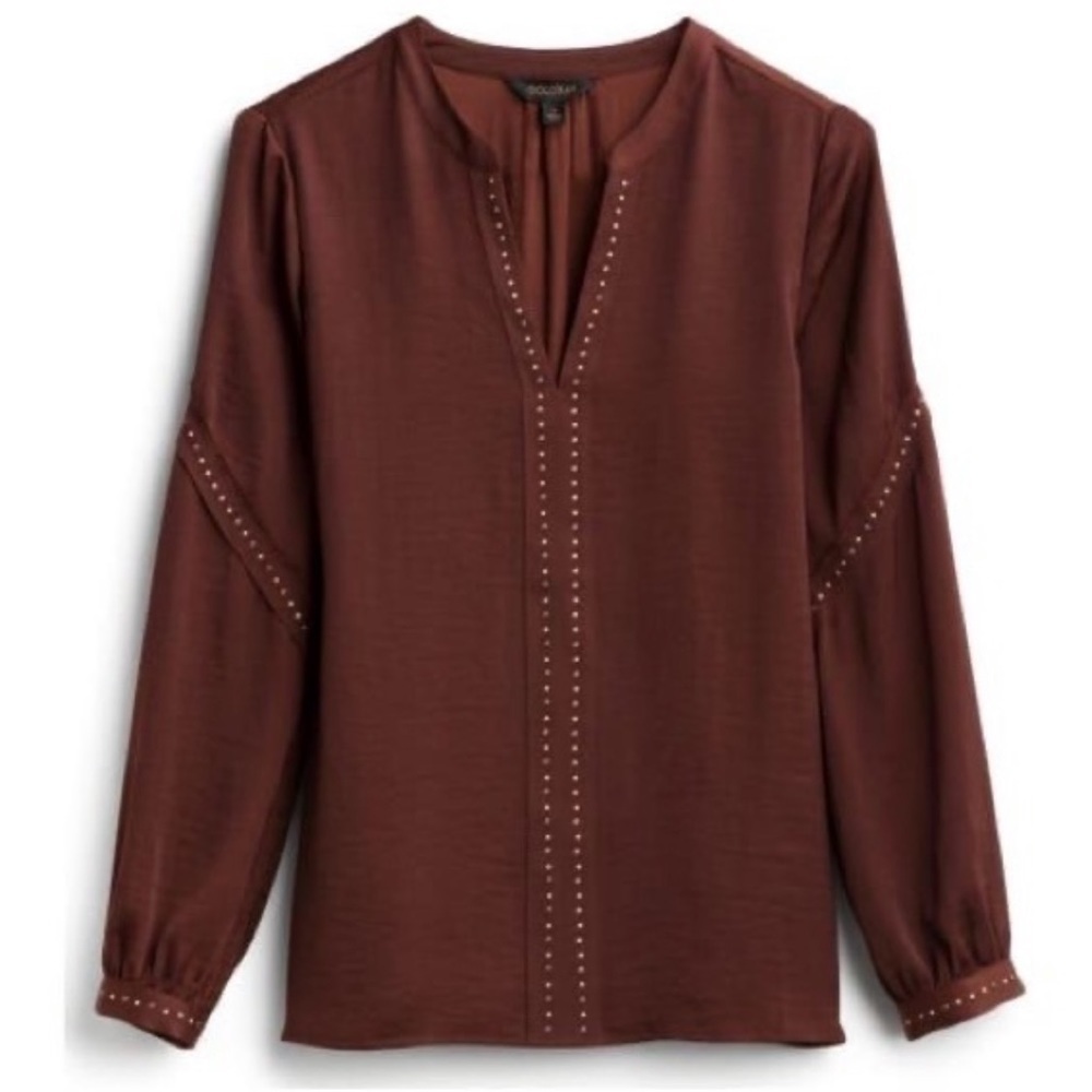 Stitch Fix l Goldray Brown Blouse Beaded Trim